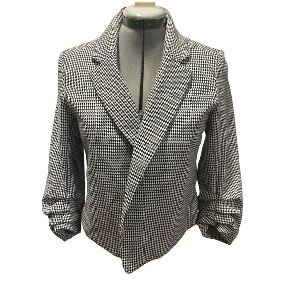 Rachel Zoe Houndstooth Black & White Womens Open Front Blazer Jacket Size S - Picture 1 of 7